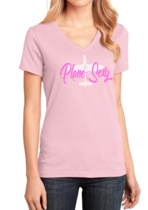 PLANE Sexy Deep V-Neck T-Shirt (Pink)